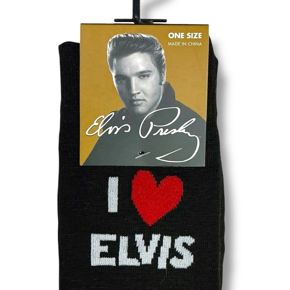 Elvis Presley Men’s Socks Novelty Mid Calf Red Heart Black Unisex One Size NEW - Picture 6 of 15